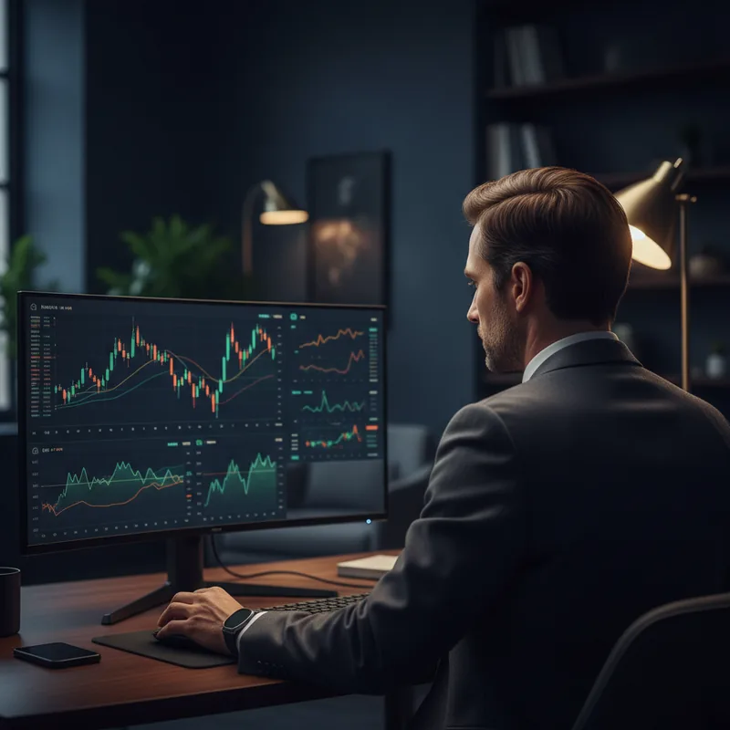 AI-driven market signals dashboard with live trend chart and risk-confidence levels